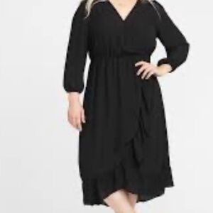 Old Navy Faux Wrap Black Long Sleeve Dress Career Event $45